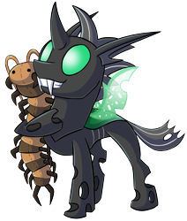 Size: 1565x1842 | Tagged: safe, artist:racingwolf, oc, oc only, oc:scy, centipede, changeling, 2023 community collab, derpibooru community collaboration, cute, cuteling, green changeling, plushie, simple background, solo, transparent background