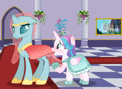 Size: 1280x940 | Tagged: safe, artist:hate-love12, ocellus, princess flurry heart, alicorn, changedling, changeling, pony, g4, changedling queen, clothes, dress, older, older flurry heart, older ocellus, shoes
