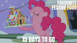 Size: 1920x1080 | Tagged: safe, edit, edited screencap, editor:quoterific, screencap, pinkie pie, g4, hearth's warming eve (episode), 15, gingerbread house, snow, snowfall, solo