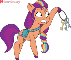 Size: 4000x3337 | Tagged: safe, artist:frownfactory, sunny starscout, earth pony, pony, dragon dad, g5, my little pony: tell your tale, spoiler:g5, spoiler:my little pony: tell your tale, spoiler:tyts01e29, bag, dangling, female, fluttershy's cutie mark, key, mane stripe sunny, mare, rainbow dash's cutie mark, saddle bag, show accurate, simple background, solo, tell your tale accurate, transparent background, twilight sparkle's cutie mark, vector