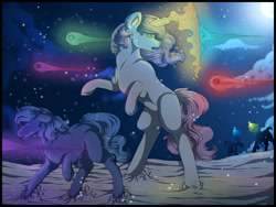 Size: 1280x960 | Tagged: safe, artist:binibean, princess celestia, princess luna, pony, unicorn, g4, glowing, glowing horn, horn, magic, race swap, unicorn celestia, unicorn luna, younger