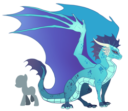 Size: 3320x2869 | Tagged: safe, artist:venommocity, princess ember, oc, dragon, pony, g4, dragoness, female, generic pony, high res, older ember, quadrupedal, raised leg, simple background, size comparison, size difference, spread wings, white background, wings