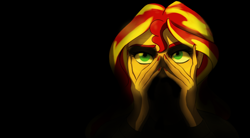 Size: 3000x1650 | Tagged: safe, artist:notaletolivefor, sunset shimmer, human, equestria girls, g4, black background, chiaroscuro, dark, female, simple background, solo