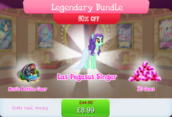 Size: 1264x857 | Tagged: safe, gameloft, zen moment, earth pony, pony, g4, my little pony: magic princess, bundle, bush, clothes, costs real money, dress, english, eyeshadow, female, gem, jewelry, makeup, mare, musical instrument, necklace, numbers, piano, sale, solo, speaker, stage, text