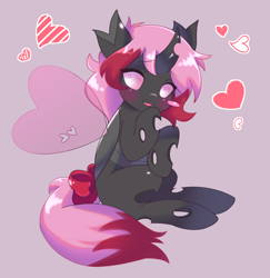 Size: 1400x1443 | Tagged: safe, artist:horseyuris, oc, oc only, oc:heartstring fiddler, changeling, adorable face, bow, changeling oc, cute, hair bow, heart, heart wings, pink changeling, solo