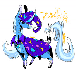 Size: 1566x1448 | Tagged: safe, artist:robotdisorder, trixie, pony, unicorn, g4, cape, clothes, curved horn, hat, horn, simple background, solo, spats, trixie's cape, trixie's hat, white background