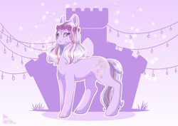 Size: 5787x4092 | Tagged: safe, artist:katarablankart, wysteria, earth pony, pony, g3, castle, female, floral head wreath, flower, mare, silhouette, solo