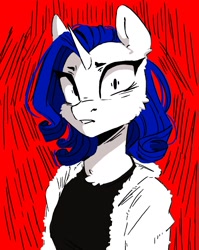 Size: 1326x1665 | Tagged: safe, artist:melodylibris, rarity, unicorn, anthro, g4, cheek fluff, female, mare, red background, simple background