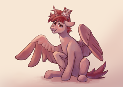 Size: 3636x2586 | Tagged: safe, artist:cooker kat, oc, oc only, oc:hardy, alicorn, bird, owl, pony, alicorn oc, high res, horn, looking at you, sitting, smiling, solo, spread wings, wings