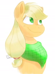 Size: 2048x2732 | Tagged: safe, artist:eledraws99, applejack, earth pony, pony, g4, bust, female, high res, mare, neckerchief, simple background, smiling, solo, white background