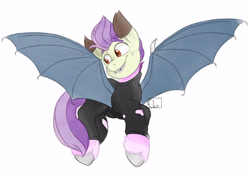 Size: 3314x2333 | Tagged: safe, artist:eledraws99, oc, oc only, bat pony, pony, bat pony oc, clothes, flying, high res, looking down, simple background, spread wings, white background, wings