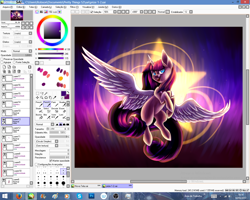 Size: 1280x1024 | Tagged: safe, artist:prettyshinegp, oc, oc only, alicorn, pony, alicorn oc, flying, horn, solo, spread wings, wings