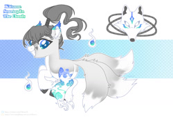 Size: 1280x863 | Tagged: safe, artist:elberas, oc, oc only, kitsune, kitsune pony, original species, pony, blue eyes, butt, colored hooves, ear fluff, grin, hitodama, markings, multiple tails, plot, ponytail, smiling, solo, tail, unshorn fetlocks
