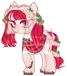 Size: 891x1006 | Tagged: safe, artist:kawaiighetto, oc, oc only, earth pony, pony, clothes, earth pony oc, eye clipping through hair, female, flower, flower in hair, mare, obtrusive watermark, simple background, smiling, solo, transparent background, unshorn fetlocks, watermark