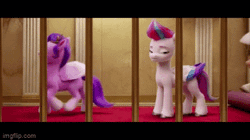 Size: 360x202 | Tagged: safe, edit, edited screencap, screencap, pipp petals, zipp storm, pegasus, pony, g5, my little pony: a new generation, spoiler:my little pony: a new generation, 3d, animated, armor, bars, carpet, duo focus, female, gif, hopping, looking down, male, mare, pegasus royal guard, prancing, red carpet, reversed, rolling, royal guard, royal guard armor, royal sisters (g5), siblings, silly, sisters, stallion, unnamed character, unnamed pony, unshorn fetlocks