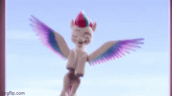 Size: 360x202 | Tagged: safe, screencap, zipp storm, pegasus, pony, g5, my little pony: a new generation, spoiler:my little pony: a new generation, 3d, adorazipp, animated, cute, female, flapping, flying, g5 pegasi can't fly, gif, graceful, happy, imgflip, loop-de-loop, mare, sky, solo, spread wings, station, wings, zephyr heights, zephyr heights terminal