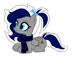 Size: 2591x2052 | Tagged: safe, artist:charlie reds, artist:mint-light, derpibooru exclusive, oc, oc only, oc:sofia reds, pegasus, pony, 2023 community collab, derpibooru community collaboration, bow, clothes, cute, hair bow, high res, scarf, simple background, solo, striped scarf, transparent background