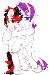 Size: 1660x2500 | Tagged: safe, artist:medkit, oc, oc only, oc:pink hugs, oc:zaknel, pony, unicorn, 2023 community collab, derpibooru community collaboration, chest fluff, colt, duo, ear fluff, eyes open, female, fluffy, foal, happy, horseshoes, hug, long tail, looking at you, male, mare, mother, mother and child, mother and son, multicolored hair, one eye closed, open mouth, paint tool sai 2, simple background, sitting, sitting on person, sitting on pony, sketch, smiling, son, tail, teeth, transparent background
