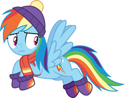 Size: 3845x3000 | Tagged: safe, artist:cloudy glow, rainbow dash, pegasus, pony, best gift ever, g4, .ai available, beanie, clothes, hat, high res, scarf, simple background, socks, solo, transparent background, vector, winter outfit
