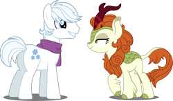 Size: 5151x3000 | Tagged: safe, artist:dashiesparkle, artist:third uncle, edit, vector edit, autumn blaze, double diamond, earth pony, kirin, pony, g4, to where and back again, .svg available, autumndiamond, awwtumn blaze, butt, clothes, cloven hooves, crack shipping, cute, duo, female, high res, male, plot, pose, scarf, shipping, simple background, stallion, straight, transparent background, vector