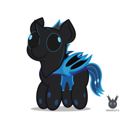 Size: 1255x1176 | Tagged: safe, artist:wheatley r.h., derpibooru exclusive, oc, oc only, oc:w. rhinestone eyes, changeling, honeypot changeling, bat wings, blue changeling, changeling oc, chibi, male, simple background, solo, stallion, vector, watermark, white background, wings