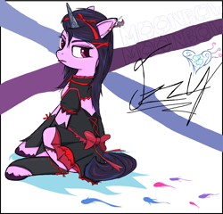 Size: 1722x1650 | Tagged: safe, artist:sallycars, izzy moonbow, pony, unicorn, g5, abstract background, alternate hairstyle, black mane, female, goth, goth izzy, looking at you, mare, ms paint, solo, unshorn fetlocks