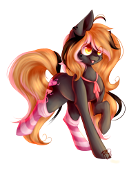 Size: 1494x1871 | Tagged: safe, artist:prettyshinegp, oc, oc only, earth pony, pony, clothes, earth pony oc, floppy ears, raised hoof, simple background, smiling, socks, solo, striped socks, transparent background