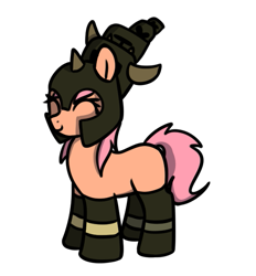 Size: 563x607 | Tagged: safe, artist:neuro, oc, oc only, oc:helmet mare, earth pony, pony, ^^, armor, boots, cute, eyes closed, female, helmet, mare, ocbetes, shoes, simple background, smiling, solo, towering pillar of hats, transparent background