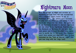 Size: 3014x2102 | Tagged: safe, artist:aleximusprime, nightmare moon, alicorn, pony, fanfic:my little sister is a dragon, g4, bio, fangs, female, high res, hoof shoes, mare, open mouth, raised hoof, solo