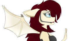 Size: 3840x2160 | Tagged: safe, artist:straighttothepointstudio, oc, oc only, bat pony, anthro, g5, anthro oc, bat pony oc, clothes, digital art, female, glasses, hand, headset, high res, scared, simple background, solo, transparent background