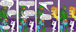 Size: 900x379 | Tagged: safe, artist:thet7770ify, rainbow dash, rarity, spitfire, pegasus, pony, unicorn, comic:master chief and luna hanging out, g4, armor, artifact, crossover, dialogue, female, halo (series), it came from deviantart, male, mare, master chief, misspelling, speech bubble, wat