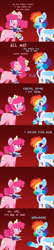 Size: 1543x7176 | Tagged: safe, artist:glowfangs, pinkie pie, rainbow dash, earth pony, pegasus, pony, fanfic:cupcakes, fanfic:rainbow factory, g4, crossover, fanfic art, femme fatale, high res, horn, horn necklace, implied murder, necklace, rainbow factory dash, the most popular girls in school