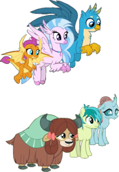Size: 510x737 | Tagged: safe, artist:pascalmulokozi2, edit, edited screencap, screencap, gallus, ocellus, sandbar, silverstream, smolder, yona, changeling, dragon, earth pony, griffon, hippogriff, pony, yak, g4, uprooted, background removed, bow, cloven hooves, cute, diaocelles, diastreamies, dragon wings, eyebrows, female, flying, gallabetes, group, hair bow, jewelry, male, monkey swings, necklace, not a vector, sandabetes, sextet, simple background, smiling, smolderbetes, spread wings, stallion, student six, transparent background, wings, yonadorable