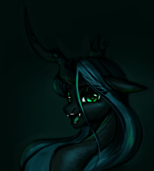 Size: 762x842 | Tagged: safe, artist:vetta, queen chrysalis, alicorn, changeling, changeling queen, pony, g4, bust, dark background, portrait, solo