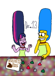 Size: 3000x4122 | Tagged: safe, artist:bigpurplemuppet99, twilight sparkle, human, equestria girls, g4, beehive hairdo, crossover, duo, kisses, male, marge simpson, simple background, the simpsons, transparent background