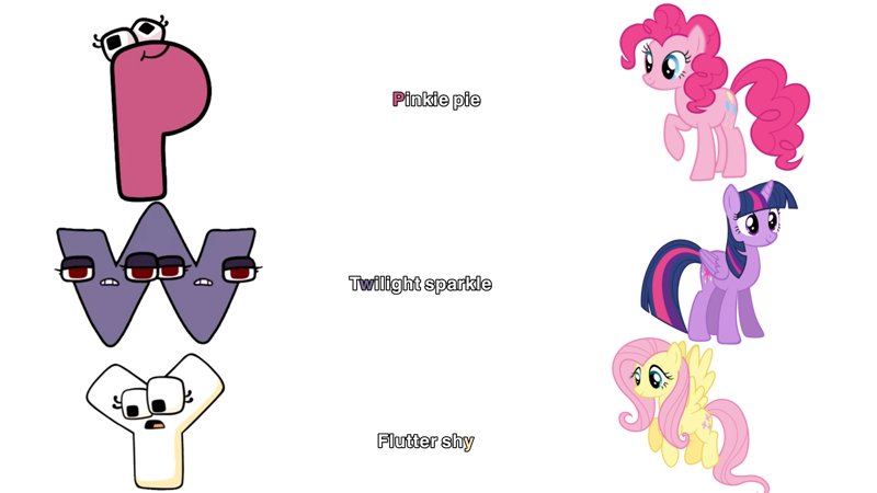 3006117 - dead source, safe, fluttershy, pinkie pie, twilight sparkle,  alicorn, earth pony, pegasus, pony, g4, alphabet, alphabet lore, animate  object, coincidence, comparison, crossover, english, female, letter, mare,  meme, no more ponies