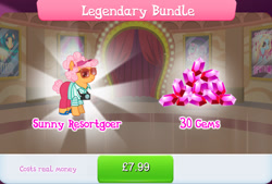 Size: 1266x856 | Tagged: safe, gameloft, butterscotch sweets, earth pony, pony, g4, my little pony: magic princess, background character, background pony, bundle, camera, clothes, costs real money, english, female, gem, glasses, mare, numbers, pants, sale, shirt, solo, text