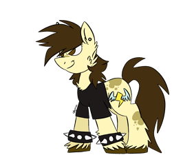 Size: 2216x1997 | Tagged: safe, alternate version, artist:4agonism, oc, oc only, oc:a.w.k., oc:jackass, earth pony, pony, 2023 community collab, derpibooru community collaboration, >:), birthmark, bracelet, cheek fluff, clothes, coat markings, colored, colored hooves, ear fluff, ear piercing, earring, earth pony oc, female, full body, hooves, jewelry, leg fluff, mare, markings, messy mane, piercing, ponysona, shirt, simple background, smiling, smirk, soarin's cutie mark, solo, spiked wristband, transparent background, unshorn fetlocks, wide stance, wristband