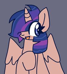 Size: 1304x1441 | Tagged: safe, artist:loafeex, oc, oc only, alicorn, pony, open mouth, simple background, smiling