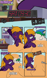 Size: 1920x3168 | Tagged: safe, artist:alexdti, oc, oc only, oc:purple creativity, oc:star logic, pegasus, pony, unicorn, comic:quest for friendship, 10, 5, ^^, alarm clock, bed, bed mane, blanket, clock, clothes, comic, dialogue, dress, duo, duo male and female, eyes closed, female, floppy ears, folded wings, glasses, grin, high res, hooves, horn, husband and wife, lying down, male, mare, narrowed eyes, on bed, on side, onomatopoeia, open mouth, open smile, pegasus oc, photo, picture frame, pillow, smiling, speech bubble, stallion, two toned mane, underhoof, unicorn oc, waking up, wall of tags, wedding dress, wings, yawn