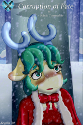 Size: 1672x2508 | Tagged: safe, artist:scylla the kelpie, alice the reindeer, anthro, equestria trainers society, g4, antlers, blushing, bow, cover art, shadow
