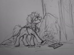 Size: 2048x1539 | Tagged: safe, artist:purple-blep, oc, oc:aden, earth pony, pony, female, mare, sketch, solo, tiny, tiny ponies, traditional art, walking