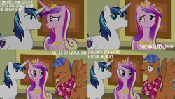 Size: 4400x2475 | Tagged: safe, edit, edited screencap, editor:quoterific, screencap, princess cadance, shining armor, spearhead, a flurry of emotions, g4