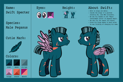 Size: 1920x1275 | Tagged: safe, artist:alexdti, oc, oc:swift specter, pegasus, pony, amputee, artificial wings, augmented, male, prosthetic limb, prosthetic wing, prosthetics, reference sheet, solo, stallion, wings