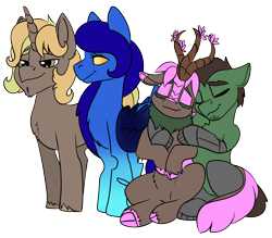Size: 2720x2384 | Tagged: safe, artist:brainiac, oc, oc only, changeling, earth pony, kirin, pony, 2023 community collab, derpibooru community collaboration, cloven hooves, female, group, high res, male, mare, simple background, stallion, transparent background