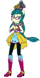 Size: 640x1248 | Tagged: safe, artist:ajosterio, juniper montage, human, equestria girls, g4, my little pony equestria girls: legend of everfree, alternate universe, boots, clothes swap, crystal guardian, glasses, high heel boots, ponied up, shoes, simple background, solo, transparent background