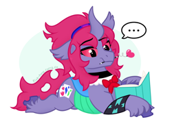 Size: 1500x1101 | Tagged: safe, artist:pink-pone, oc, changepony, hybrid, ..., book, lying down, prone, simple background, solo, white background