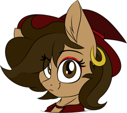 Size: 756x670 | Tagged: safe, artist:notetaker, oc, oc only, oc:hazelnut brew, pegasus, pony, bust, ear piercing, earring, eyeshadow, happy, hat, jewelry, looking at you, makeup, pegasus oc, piercing, portrait, simple background, solo, transparent background, witch, witch hat