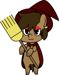 Size: 1219x1540 | Tagged: safe, artist:crabbito, oc, oc only, oc:hazelnut brew, pegasus, semi-anthro, :3, arm hooves, bipedal, broom, chibi, eyeshadow, hat, looking at you, makeup, pegasus oc, simple background, solo, transparent background, witch, witch hat