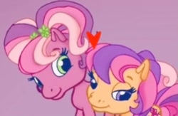 Size: 332x216 | Tagged: safe, edit, edited screencap, screencap, cheerilee (g3), scootaloo (g3), earth pony, pony, g3, g3.5, cheeriloo (g3), female, heart, incest, lesbian, lowres, shipping, siblings, sisters